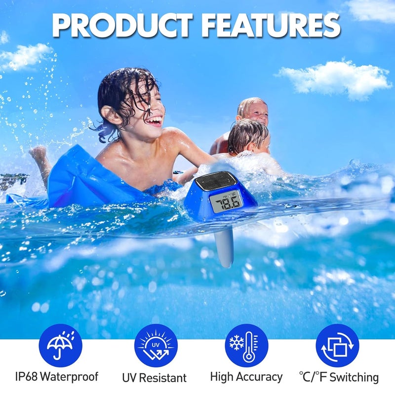 Pircaath 2025 Next-Gen Solar Pool Thermometer Floating Easy Read, Digital Pool Thermometer with Extra-Large Backlit LCD Screen & Rope, IP68 Waterproof Pools Water Temperature Gauge for Hot Tub, Spa - Image 5